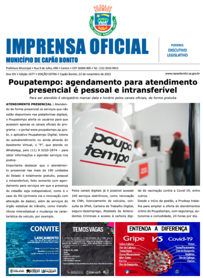 Poupatempo: agendamento para atendimento presencial é pessoal e  intransferível – Prefeitura Municipal de Capão Bonito